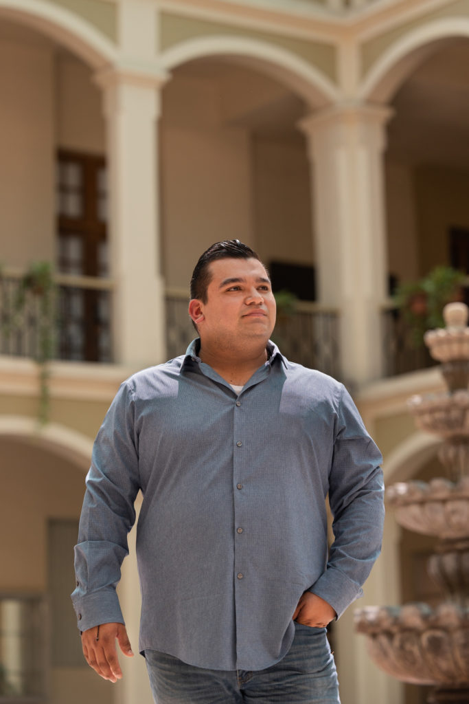 Christian in a courtyard