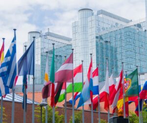 flags at European parliament