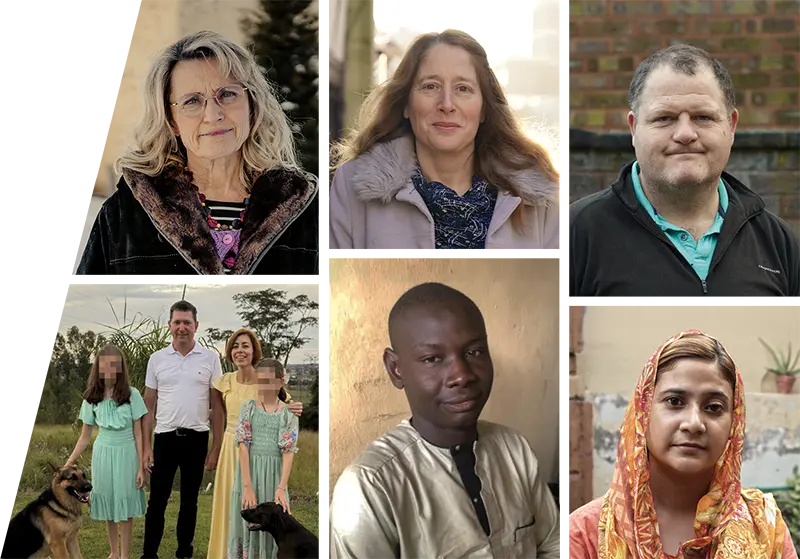 Six ADF International clients: Päivi Räsänen, Isabel Vaughan-Spruce, Adam Smith-Connor, the Denardi family, Yahaya Sharif-Aminu and Reeha Saleem